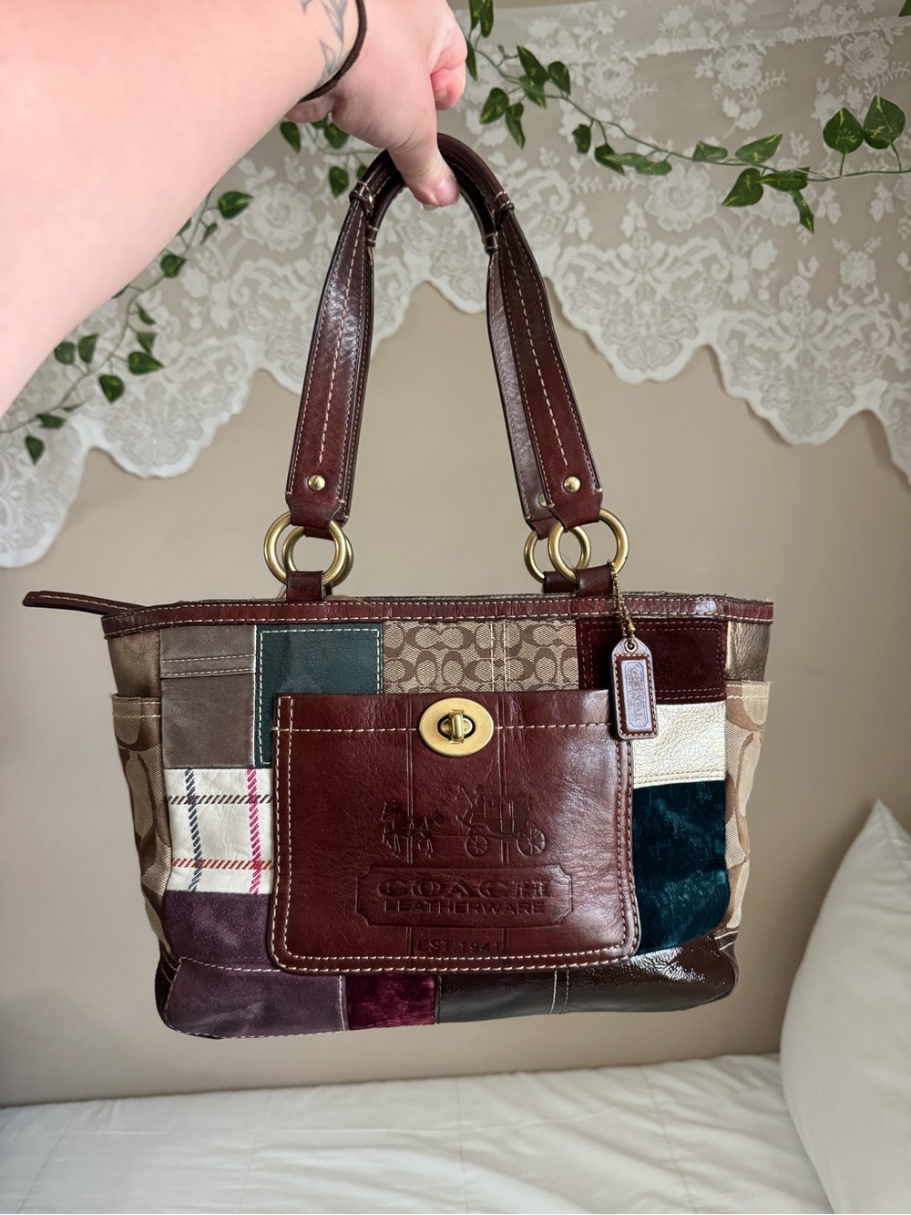 Coach Patchwork Leather Shoulder Bag in Brown Multi